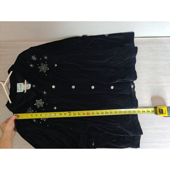 Vtg Quacker Factory Black Velvet Embroidered Snowman Snowflake Shirt Jacket 3X - Picture 8 of 8